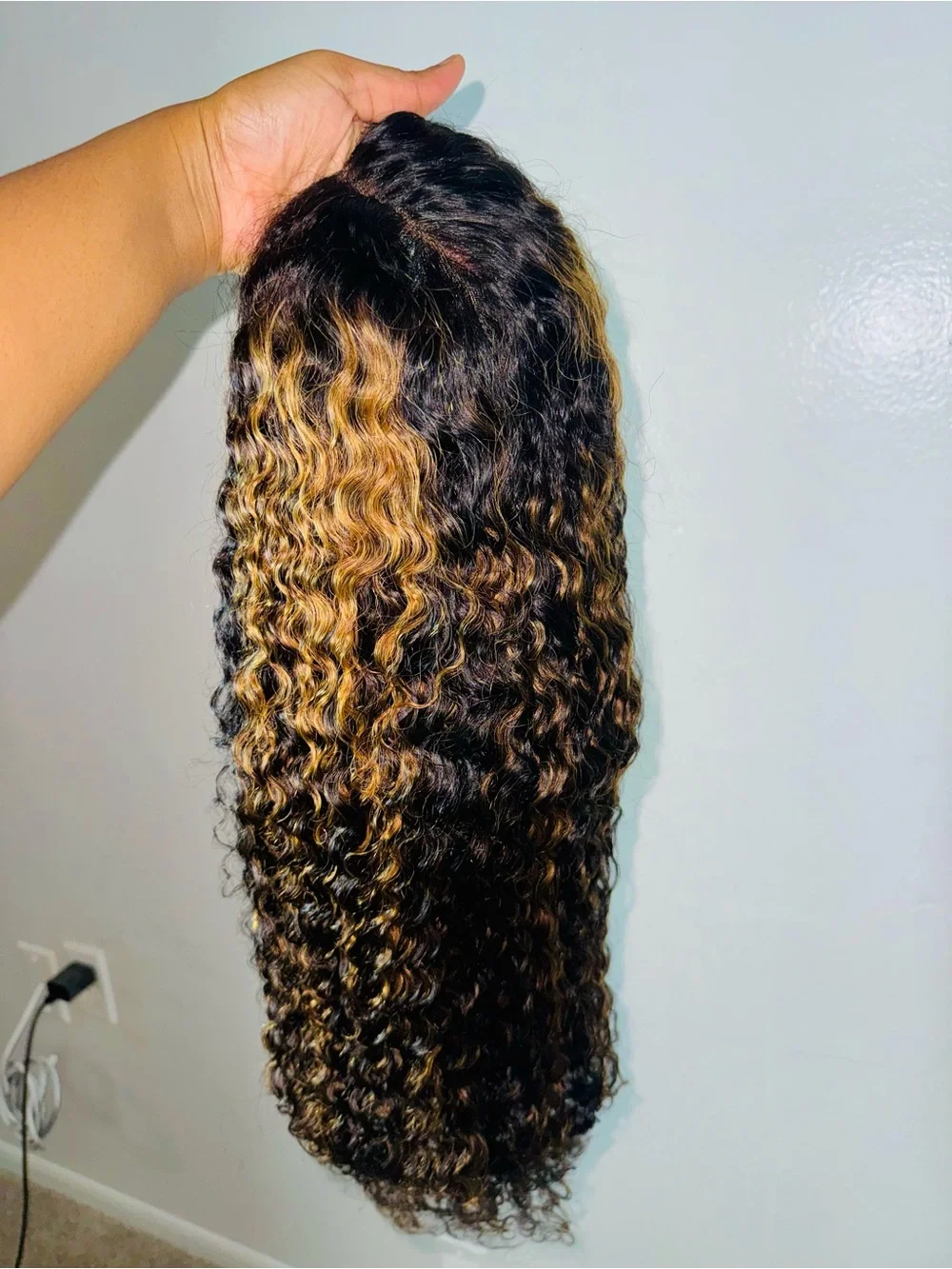 Deep Curly 13x4 Lace Front Wig in Dark Brown with Caramel Highlights